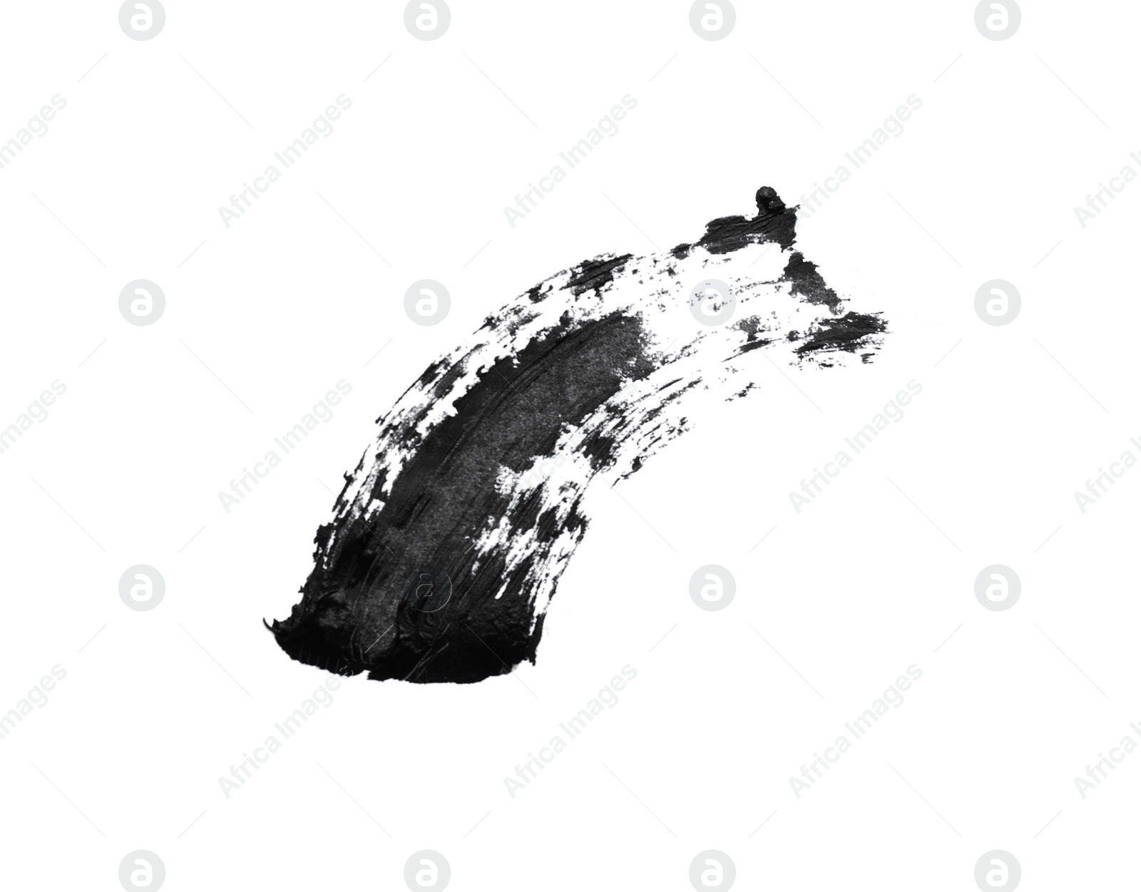 Photo of Smear of black mascara for eyelashes on white background