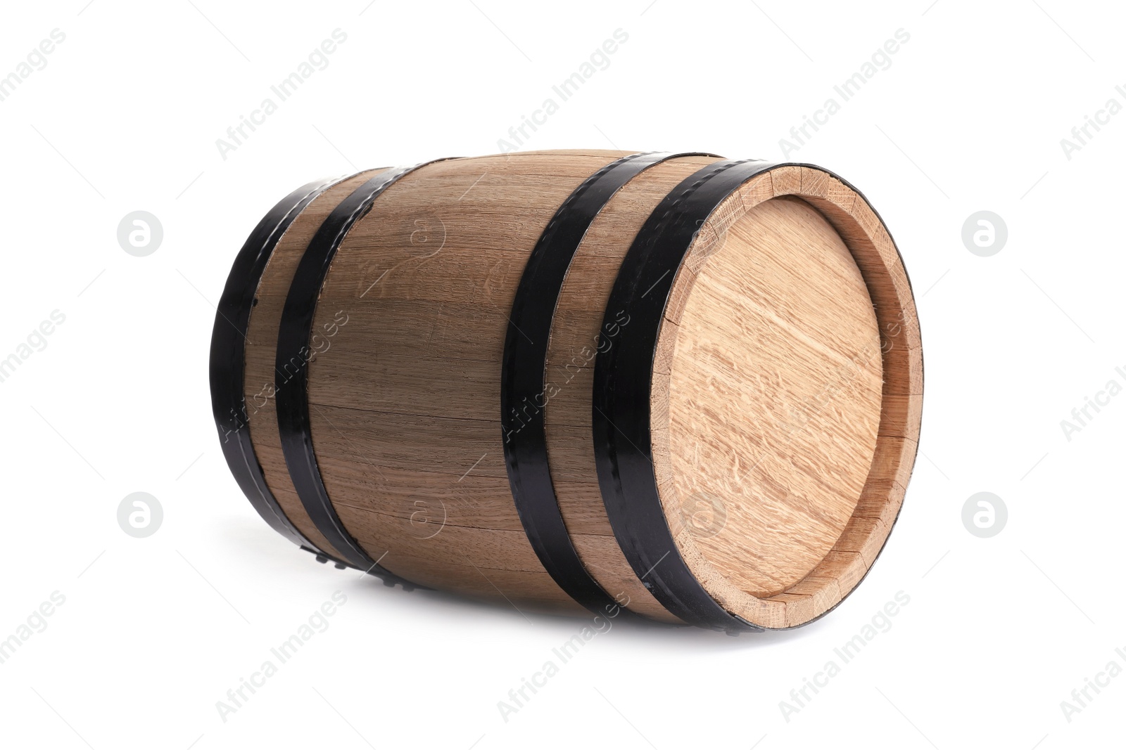 Photo of Wooden keg on white background. Wine making