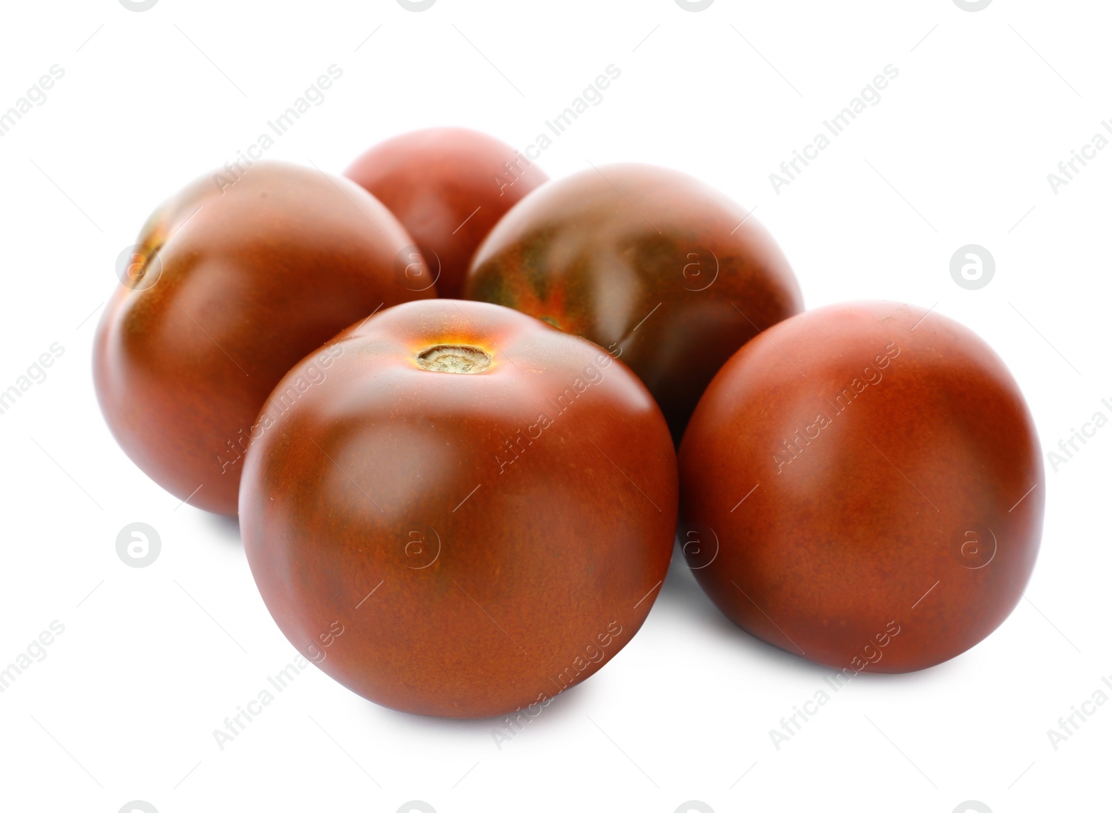 Photo of Fresh ripe brown tomatoes on white background