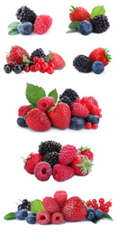 Image of Set of different mixed berries on white background