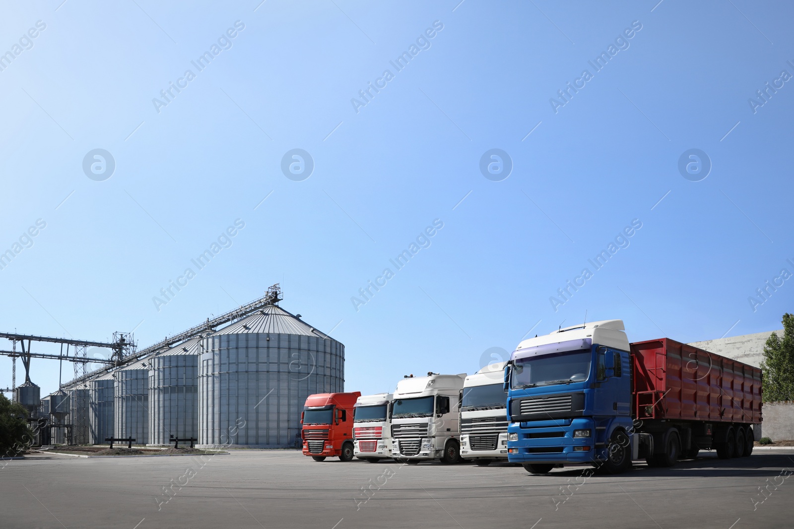 Photo of View of modern granaries for storing cereal grains outdoors