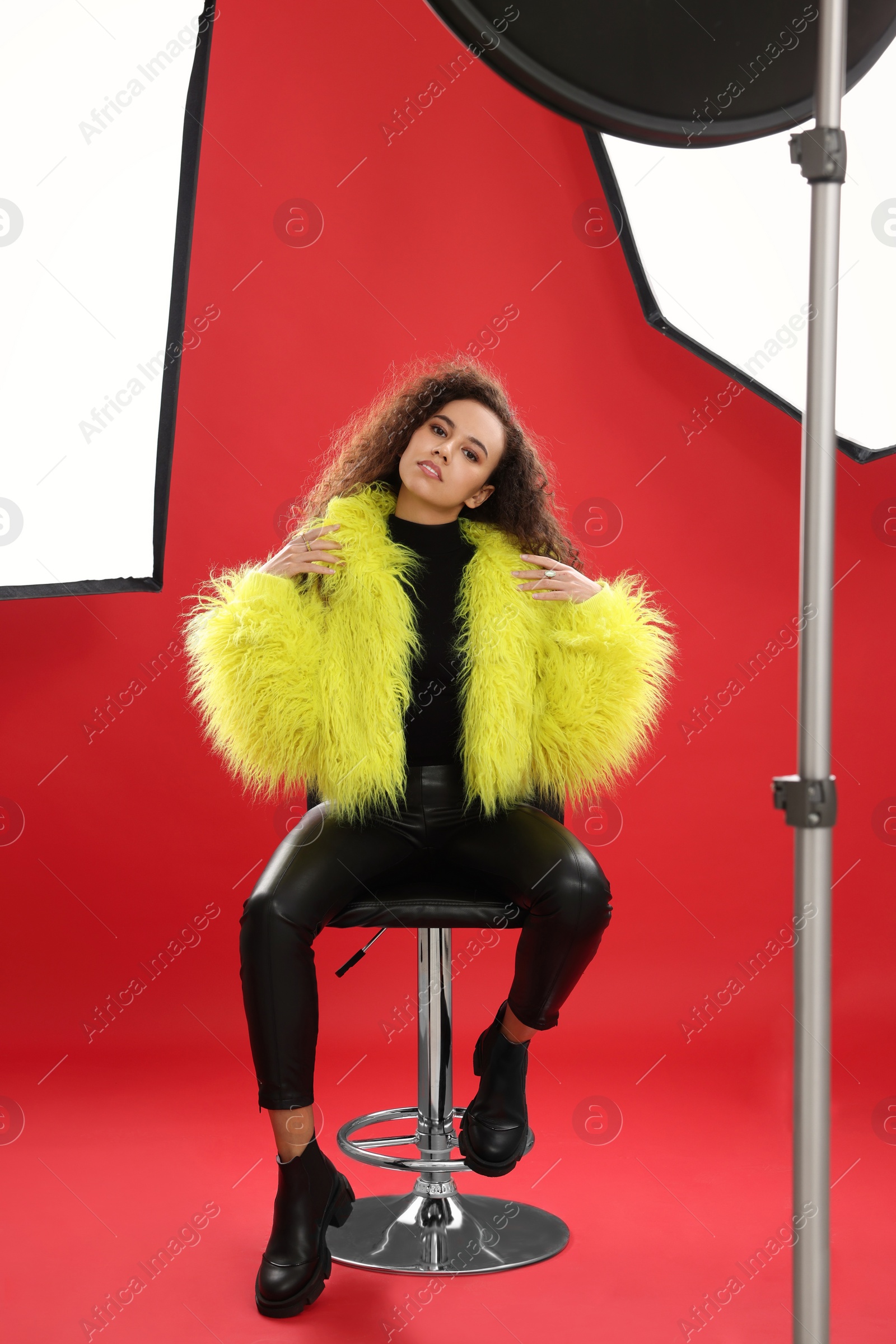 Photo of Beautiful African American model posing in studio. Professional photo session