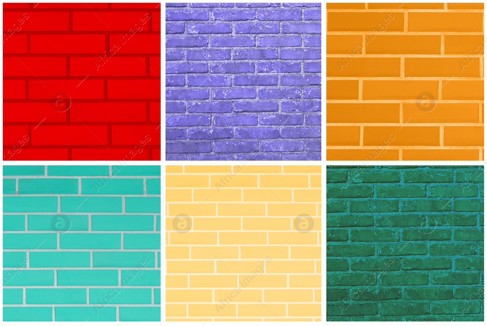 Image of Collage of brick wall textures in different colors