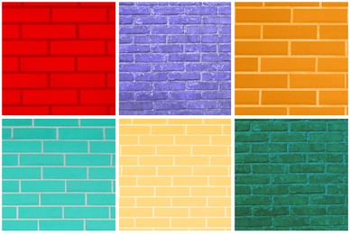 Image of Collage of brick wall textures in different colors