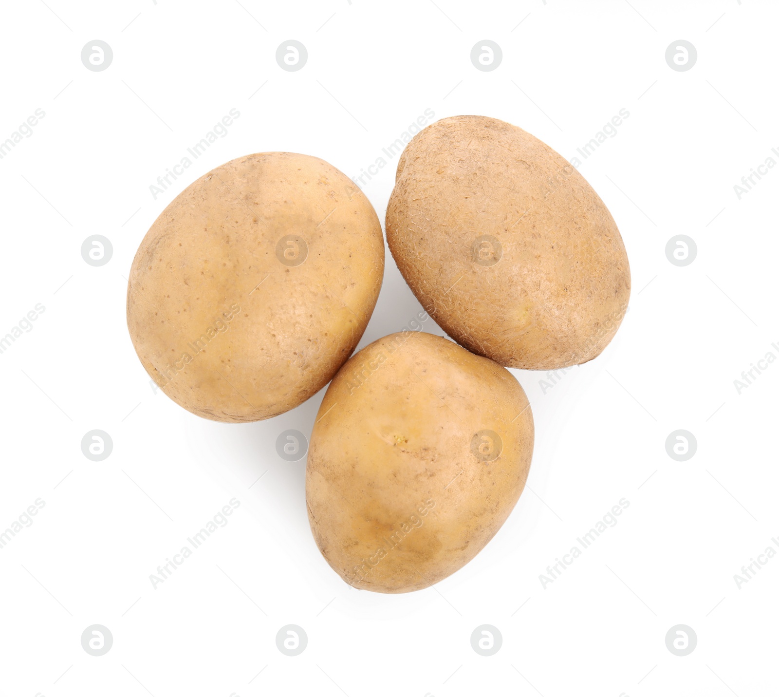 Photo of Tasty fresh potatoes on white background, top view