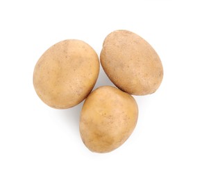 Photo of Tasty fresh potatoes on white background, top view