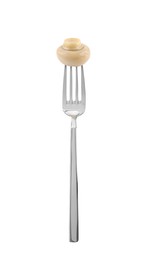 Image of Fork with marinated mushroom isolated on white