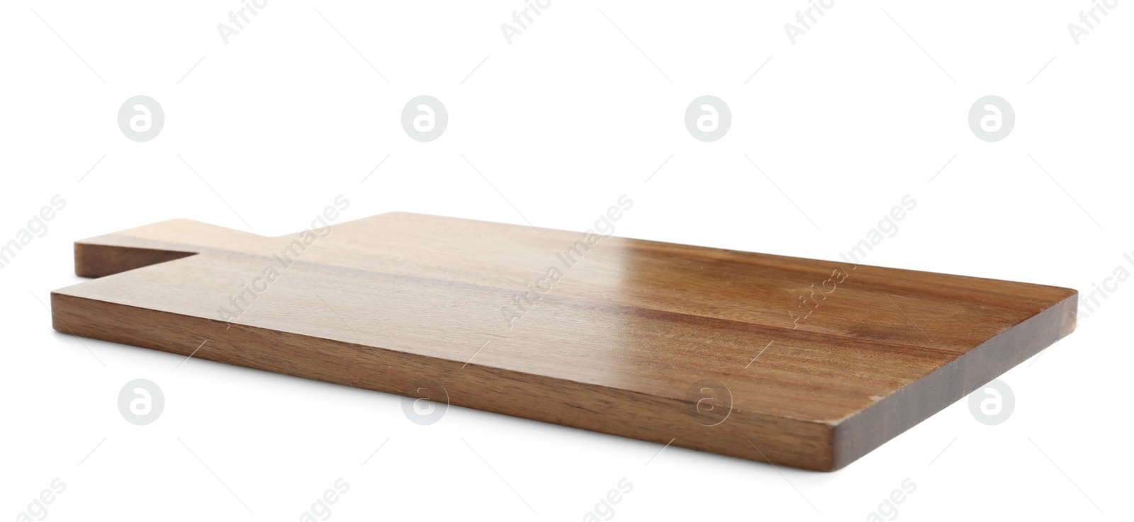 Photo of Wooden board isolated on white. Cooking utensil