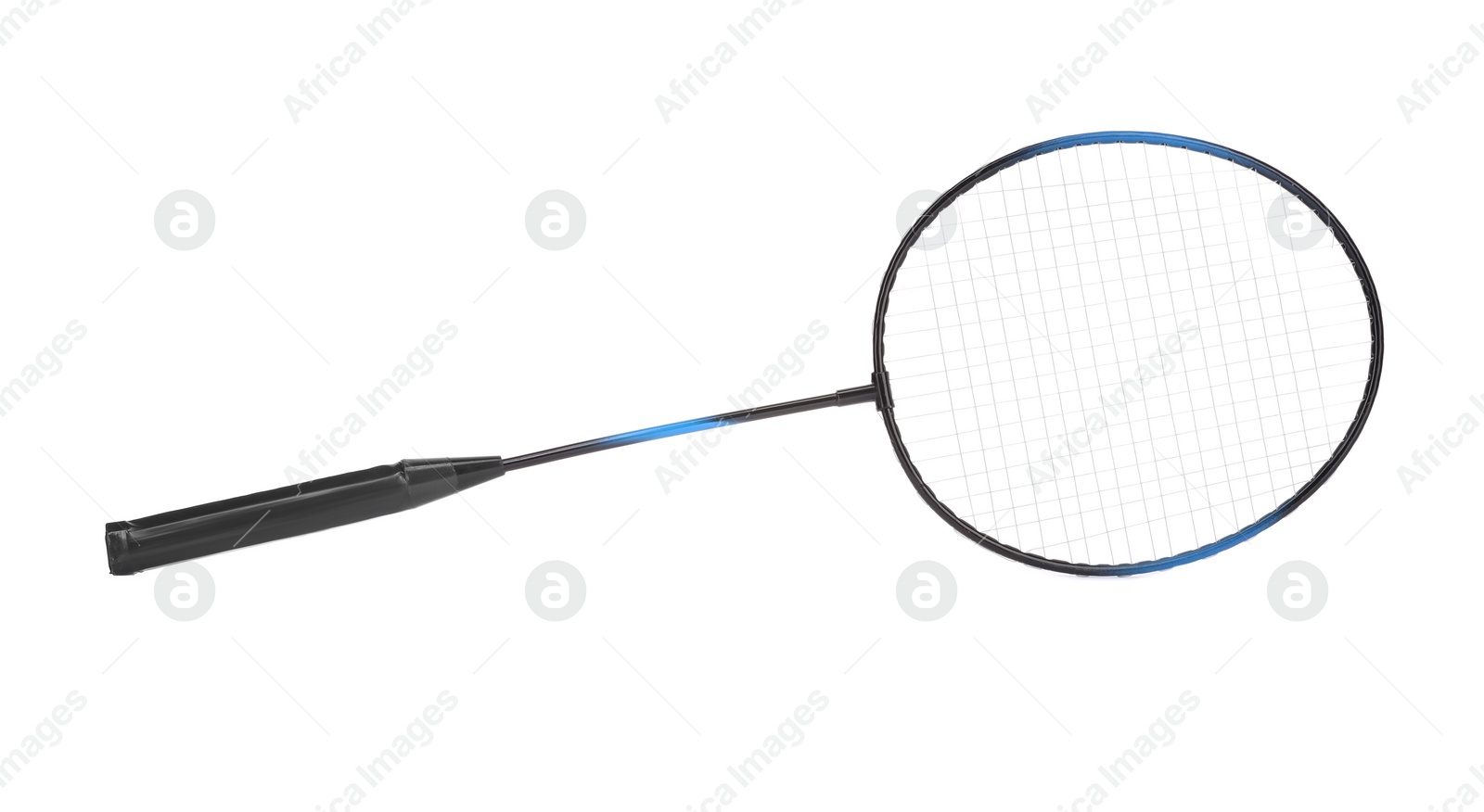 Photo of Badminton racket isolated on white. Sports equipment