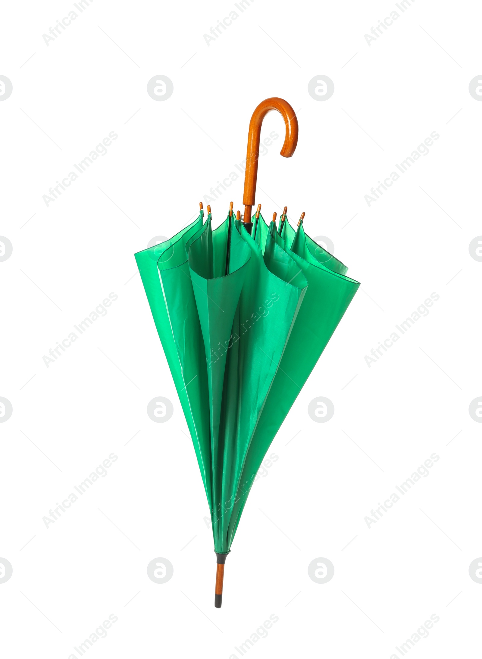 Photo of Modern closed green umbrella isolated on white