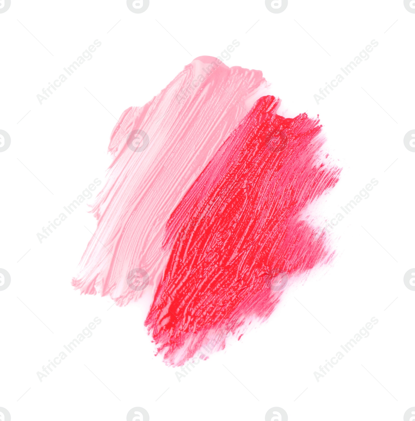 Photo of Strokes of different lip glosses isolated on white, top view