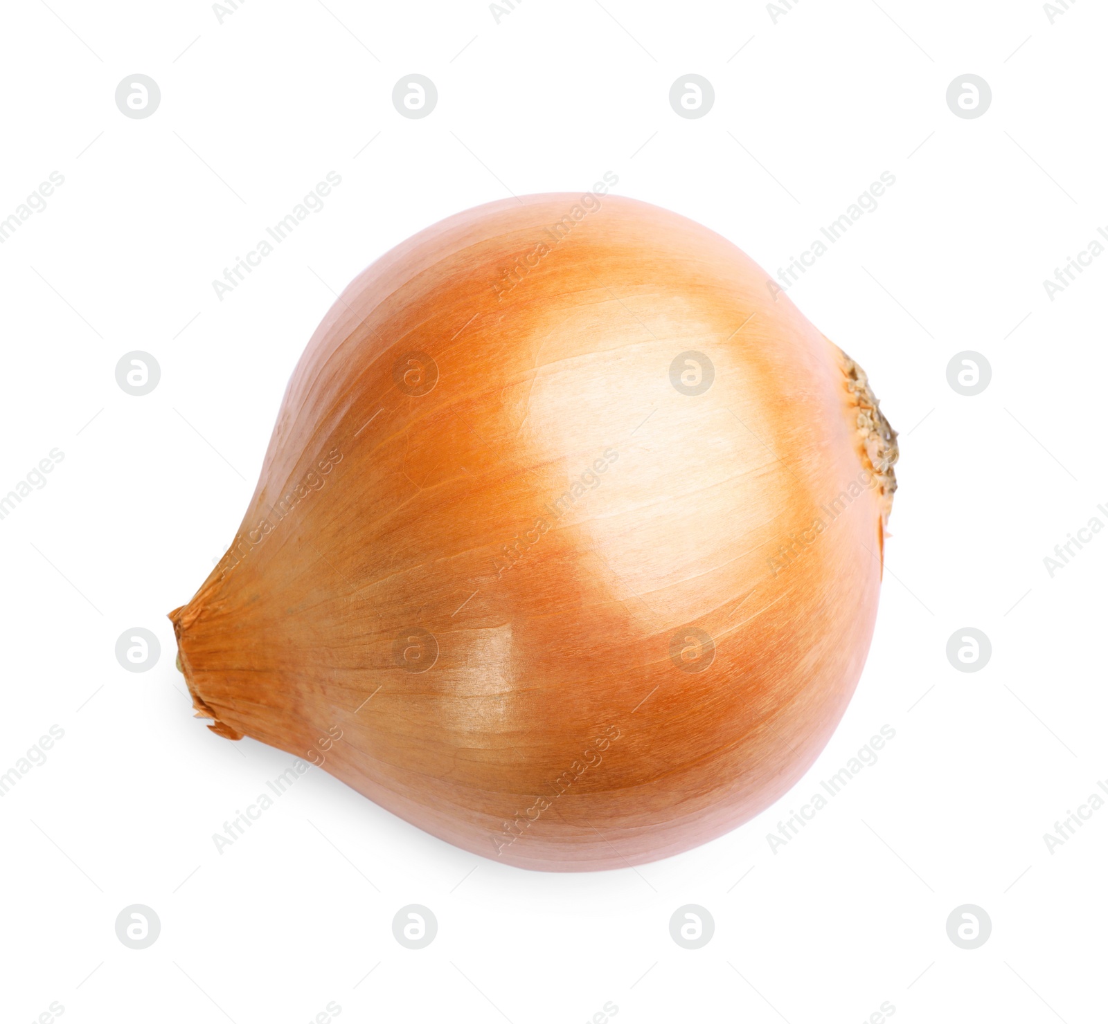 Photo of One yellow fresh onion isolated on white, top view