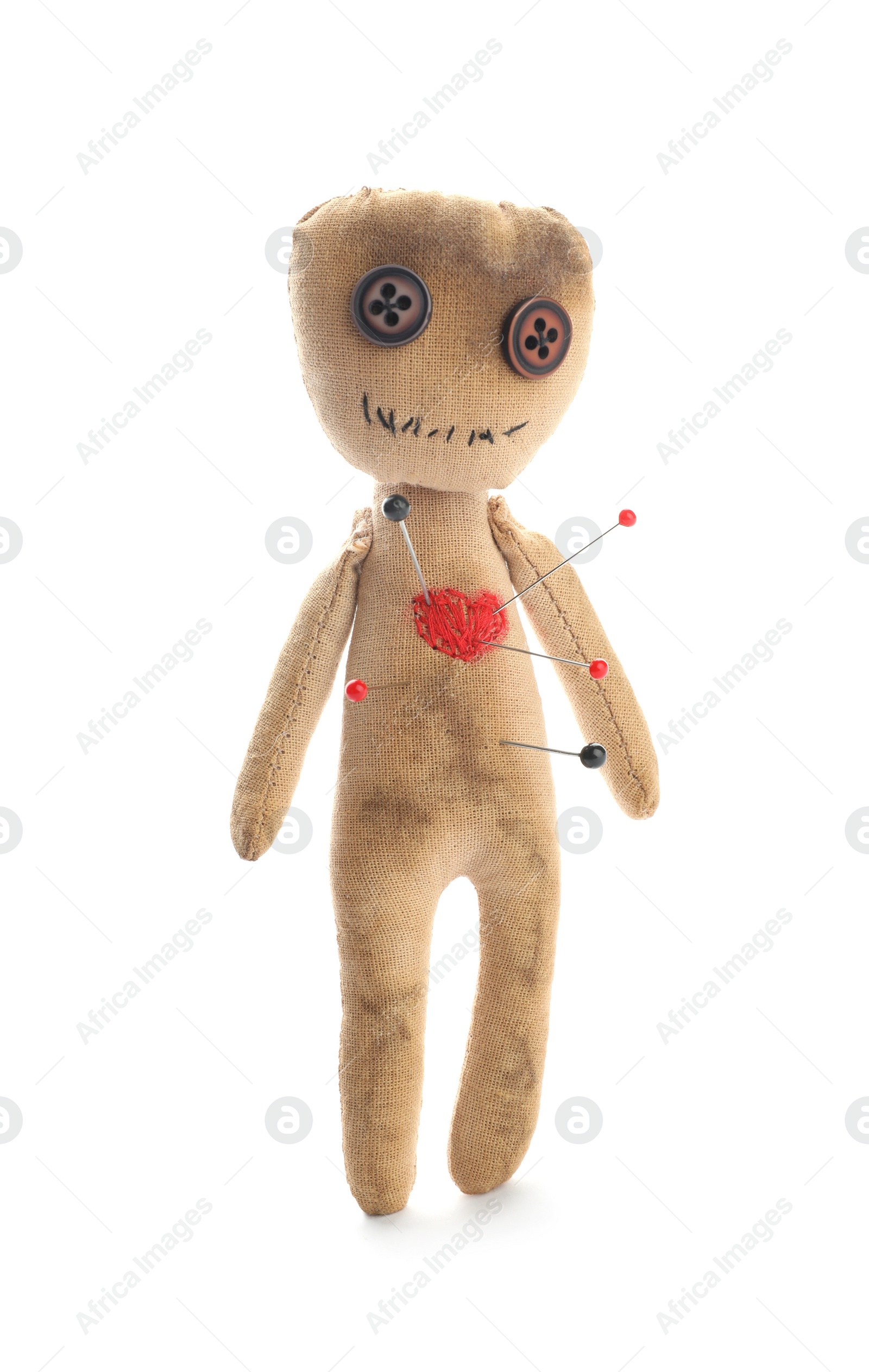 Photo of Voodoo doll with pins isolated on white