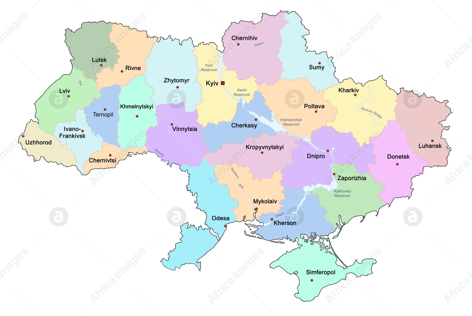 Illustration of Political map of Ukraine on white background, illustration 