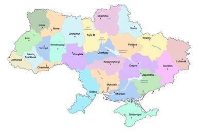 Illustration of Political map of Ukraine on white background, illustration 