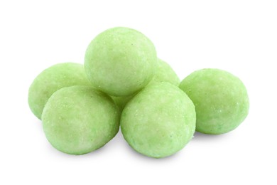 Pile of wasabi coated peanuts on white background