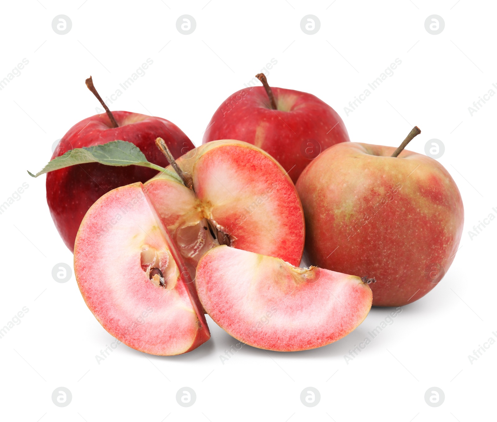 Photo of Tasty apples with red pulp isolated on white