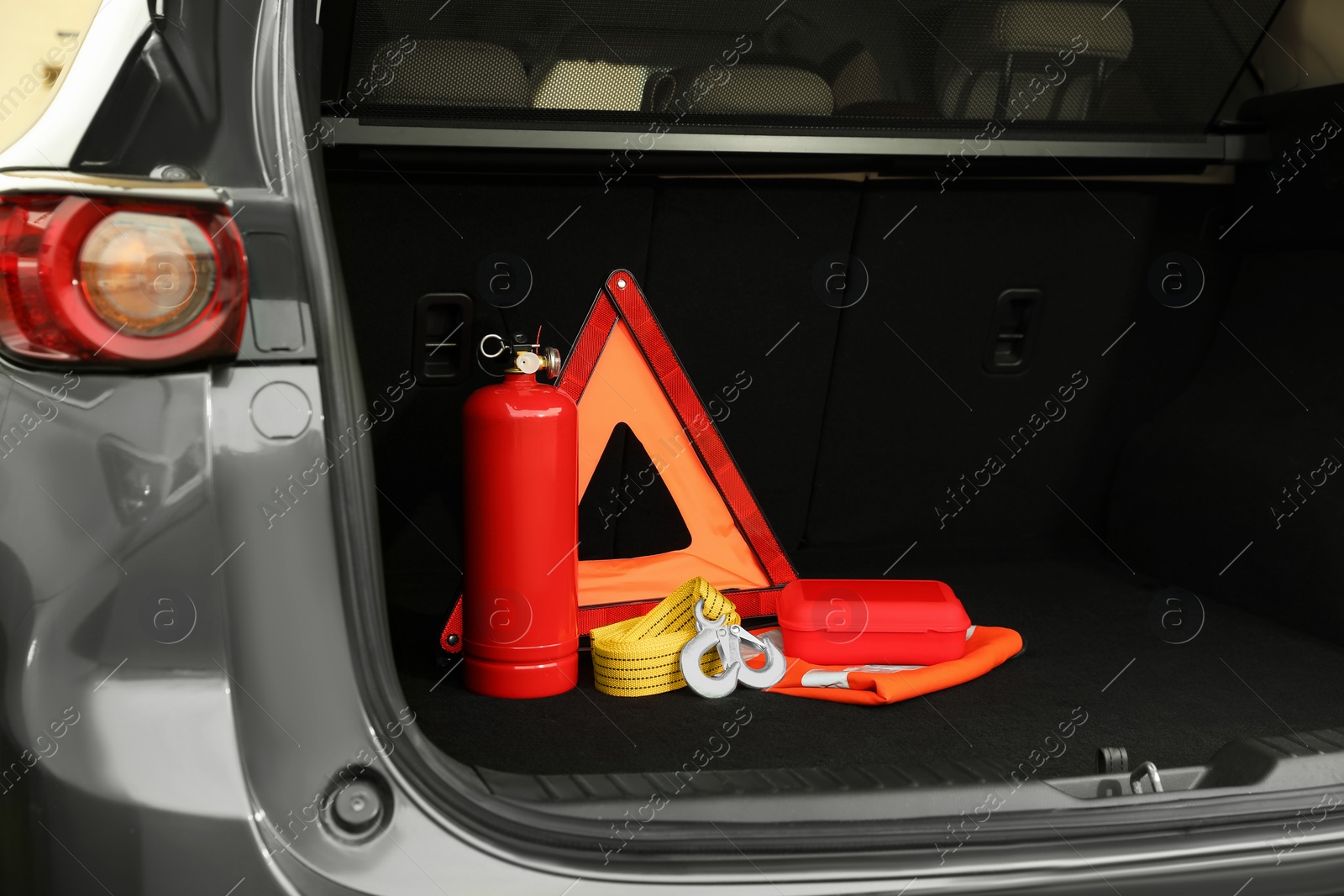 Photo of Set of car safety equipment in trunk