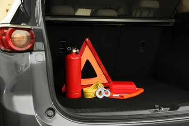 Set of car safety equipment in trunk