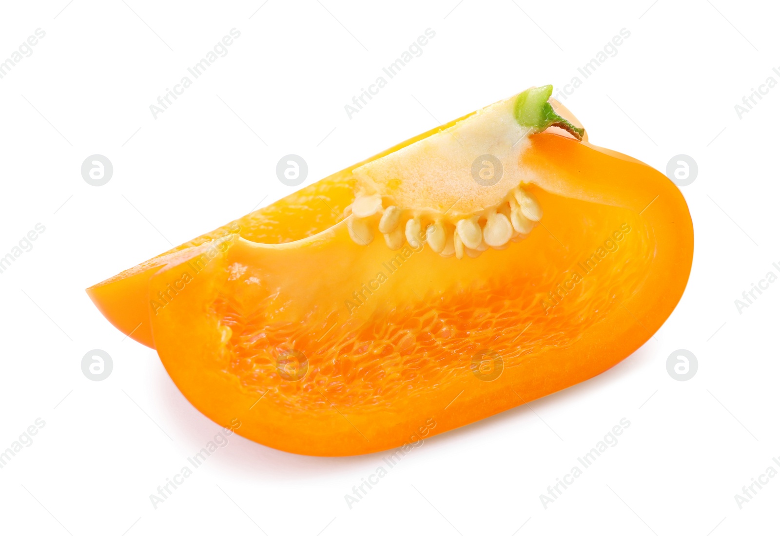 Photo of Slice of orange bell pepper isolated on white