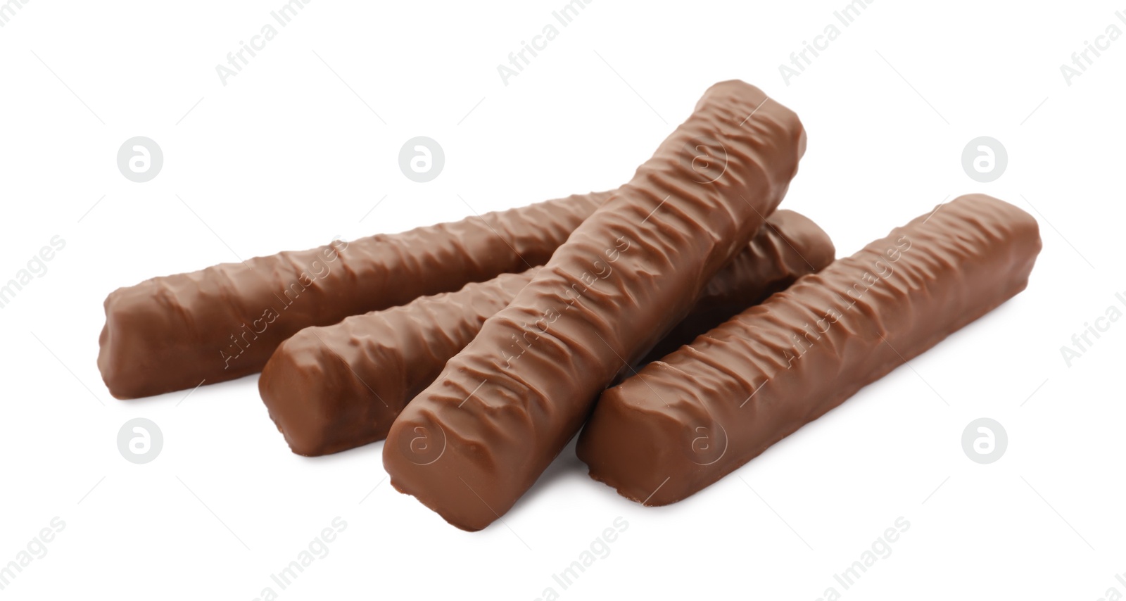 Photo of Sweet tasty chocolate bars on white background