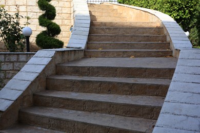 Photo of View of beautiful old stone stairs outdoors