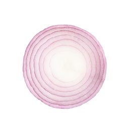 Slice of fresh red onion on white background