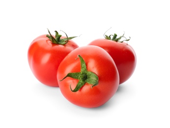 Photo of Fresh ripe red tomatoes on white background