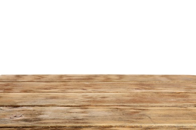 Photo of Empty wooden table on white background. Mockup for design