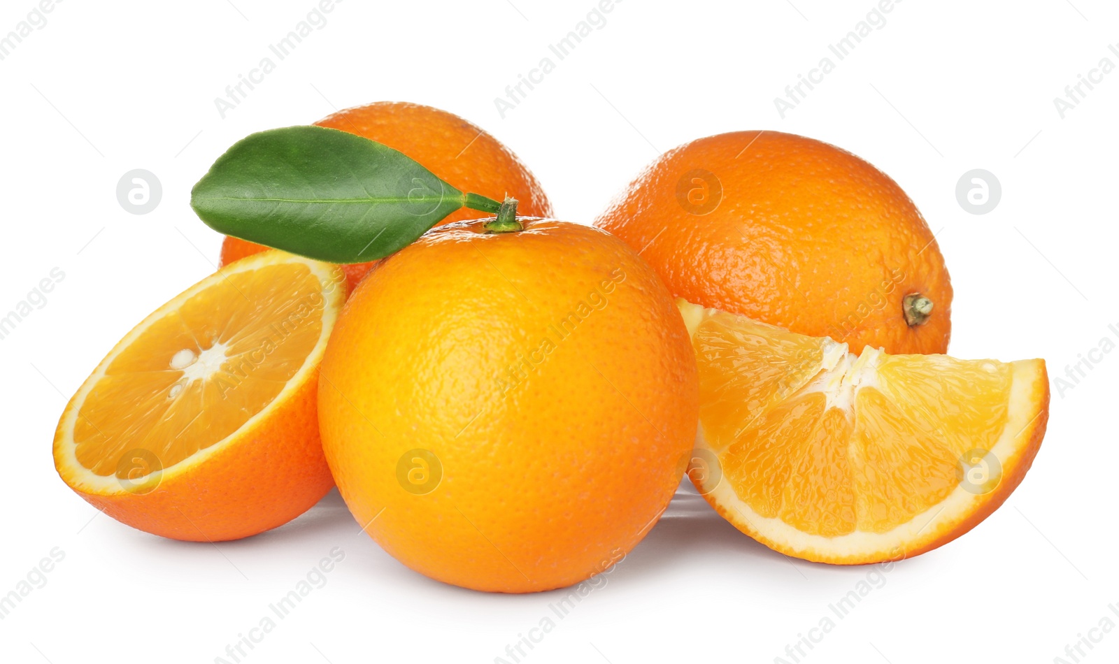 Photo of Fresh ripe oranges isolated on white. Citrus fruit