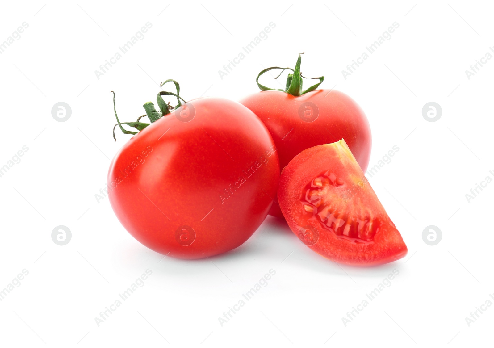 Photo of Fresh ripe red tomatoes on white background