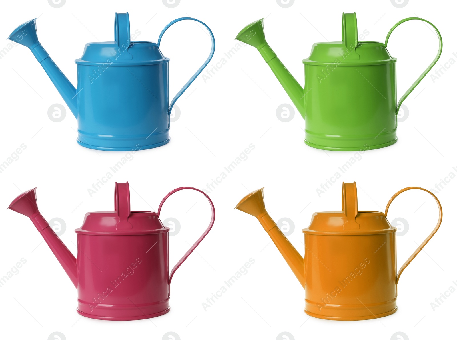 Image of Set with different watering cans on white background