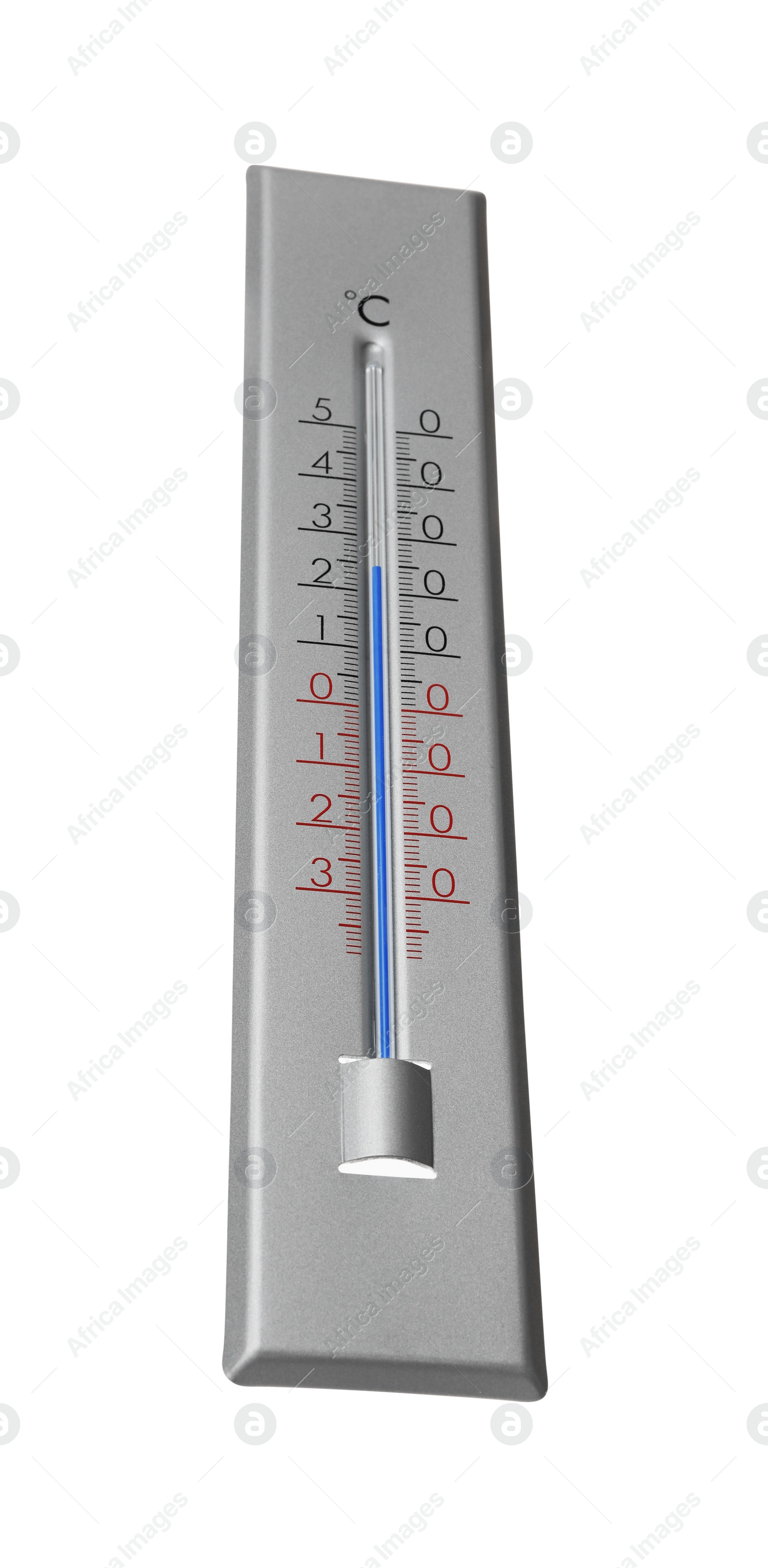 Photo of Modern grey weather thermometer on white background