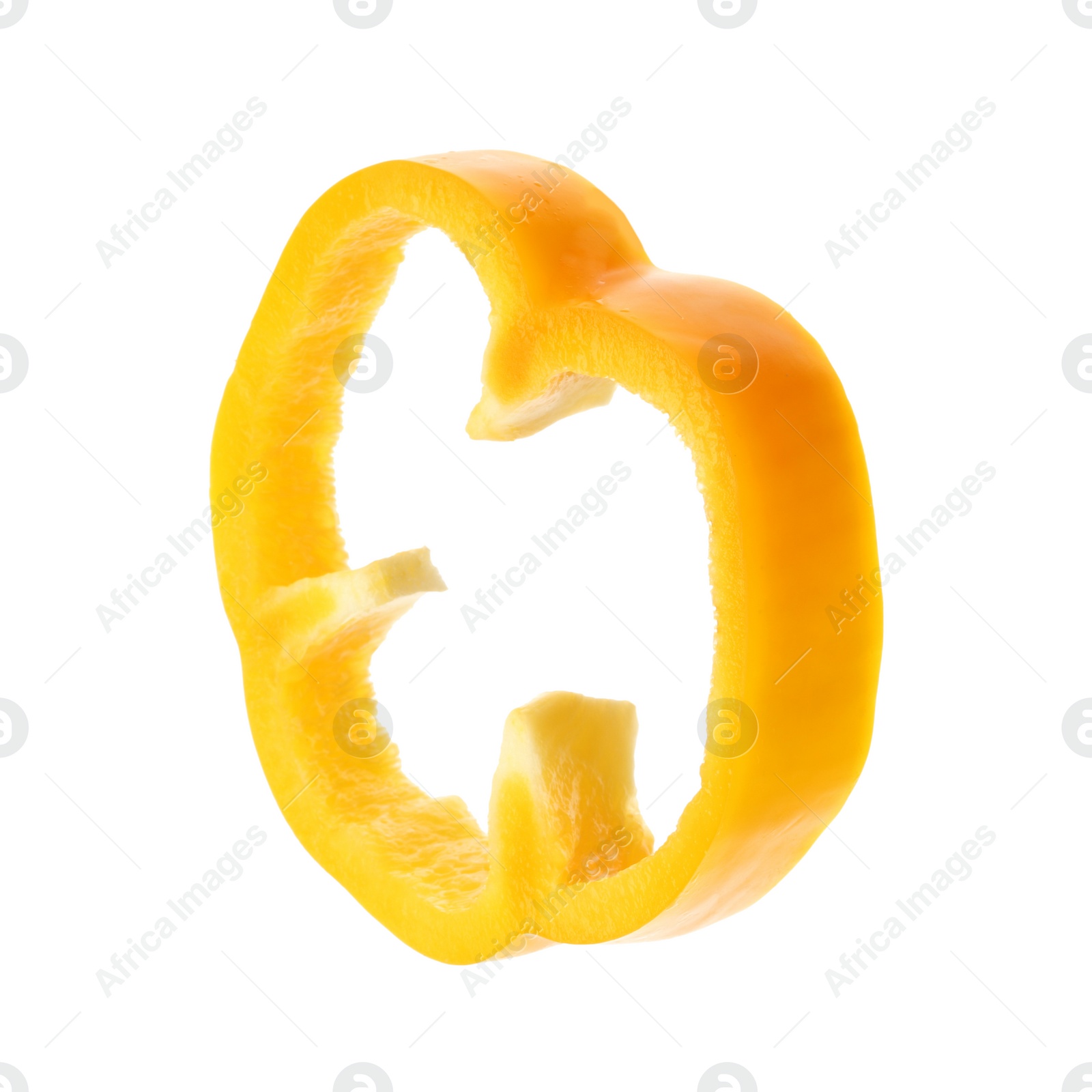 Photo of Slice of ripe bell pepper on white background