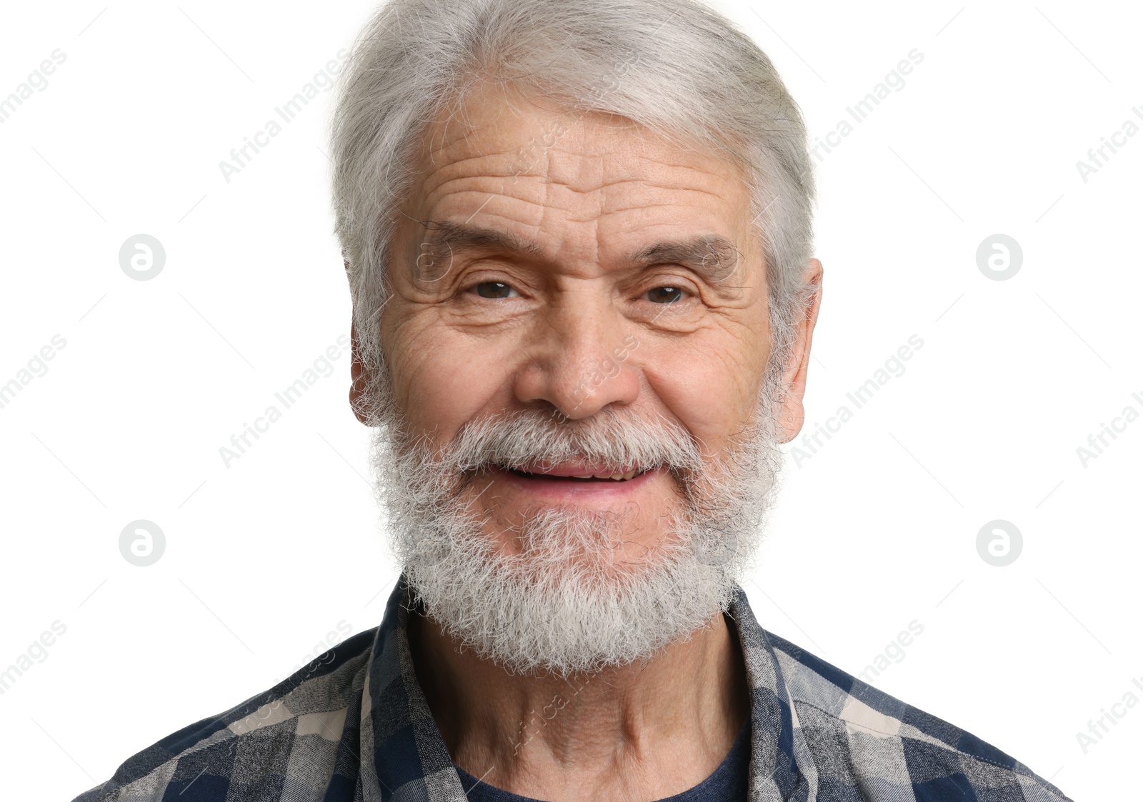 Photo of Senior man with mustache on white background