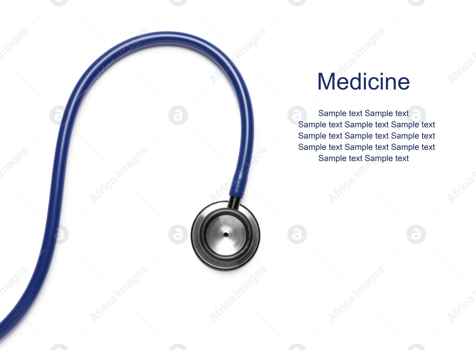 Image of Stethoscope on white background, top view. Space for text