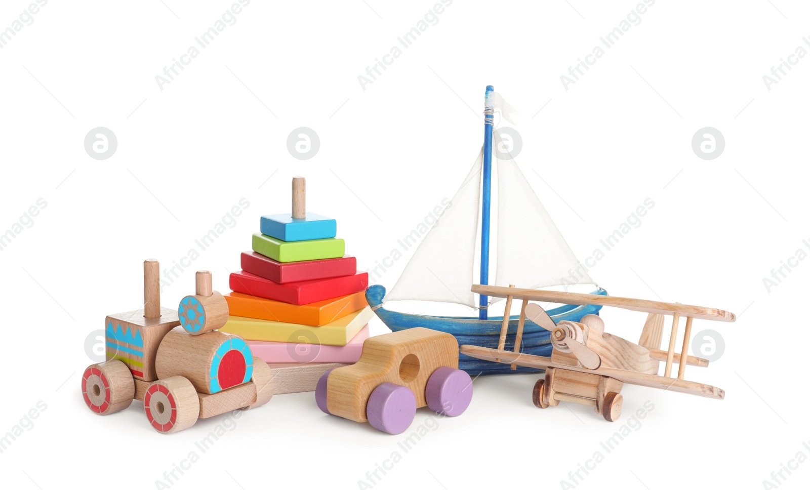 Photo of Set of different toys on white background