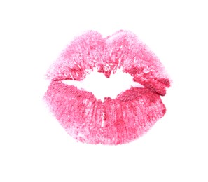 Lipstick kiss mark isolated on white, top view