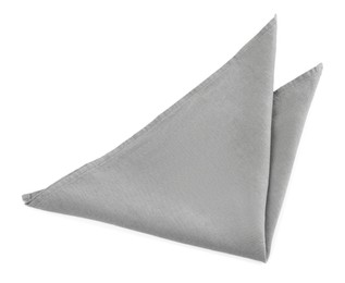 Photo of One grey kitchen napkin isolated on white, top view