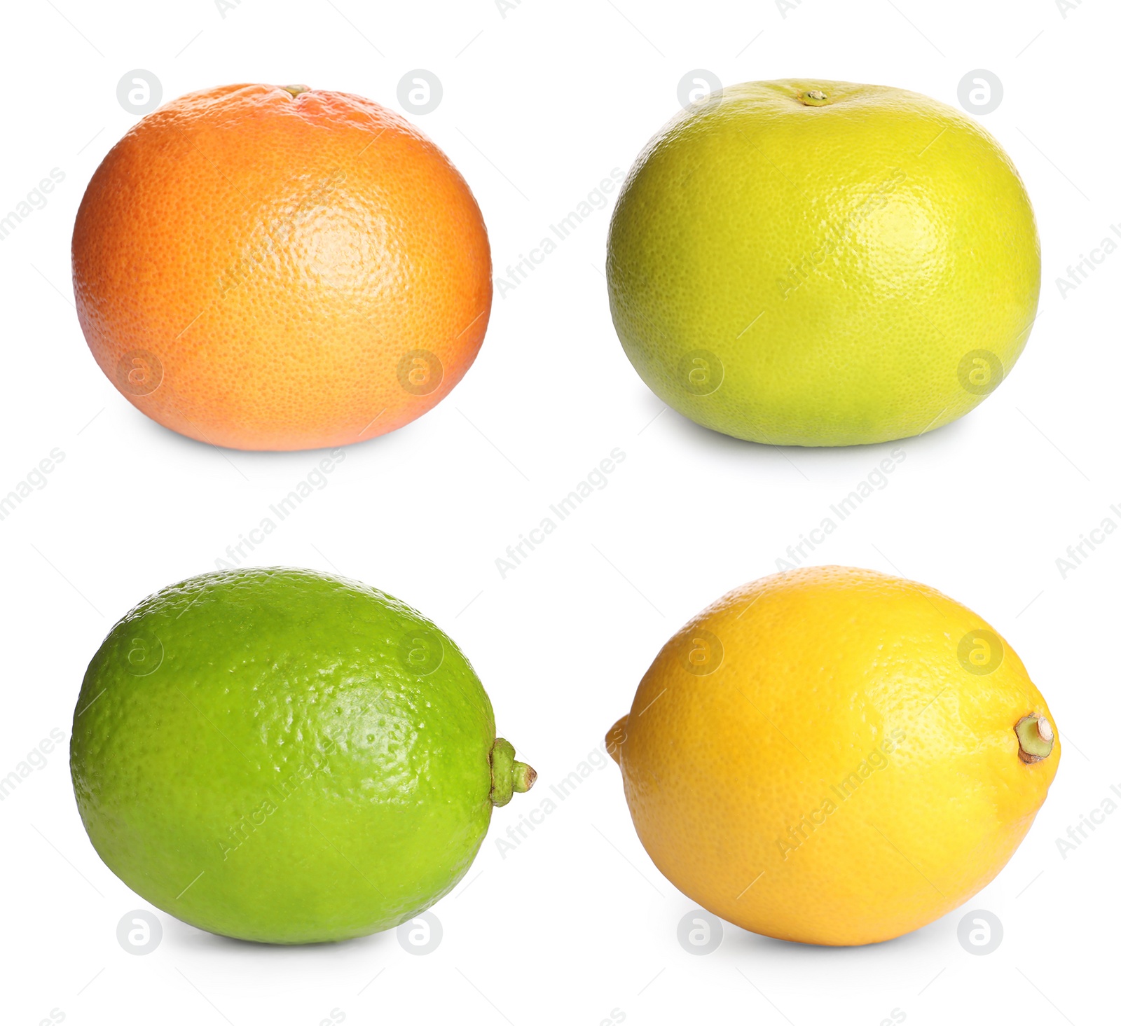 Image of Set with different delicious exotic fruits on white background 