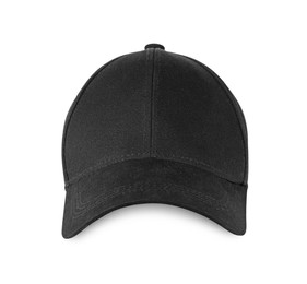 Photo of Stylish black baseball cap isolated on white
