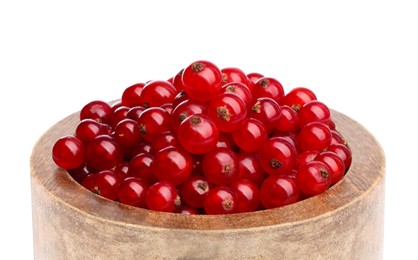 Photo of Tasty ripe redcurrants in bowl isolated on white