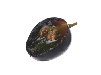 Photo of Half of dark blue grape isolated on white