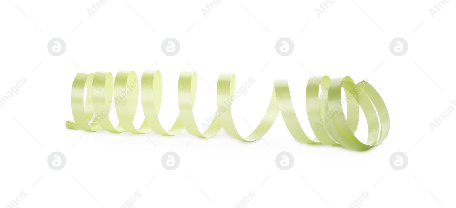 Photo of Yellow serpentine streamer isolated on white. Party element