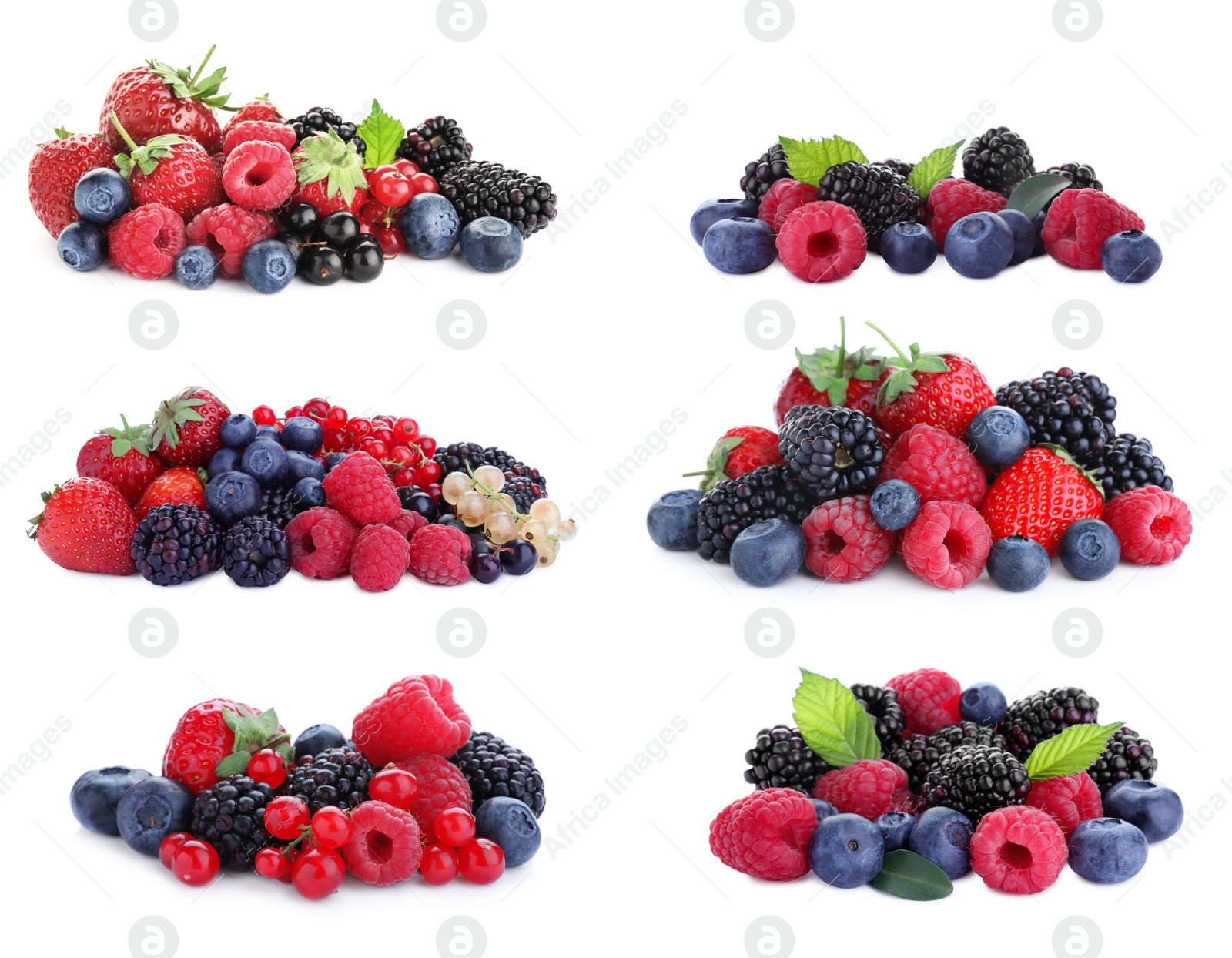 Image of Set of different mixed berries on white background