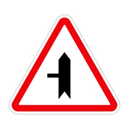 Illustration of Traffic sign LEFT JUNCTION on white background, illustration 