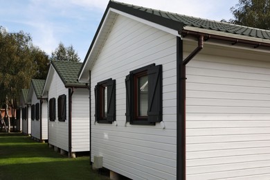 Exterior of beautiful modern white houses outdoors