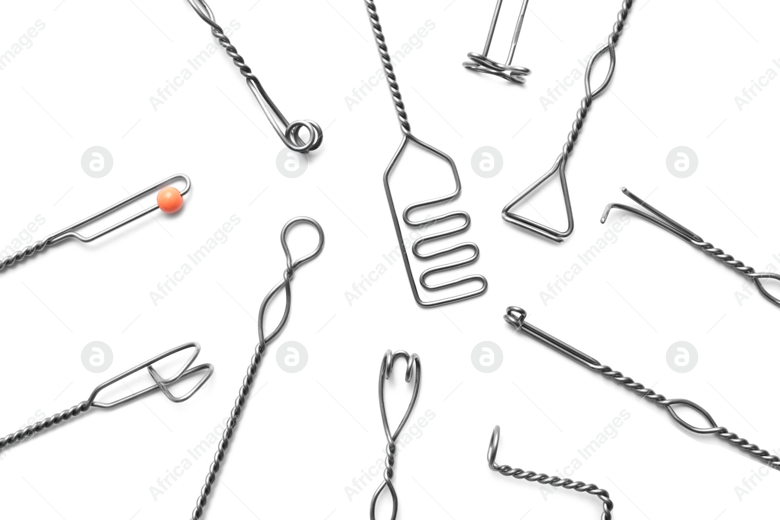 Photo of Set of logopedic probes on white background, top view. Speech therapist's tools