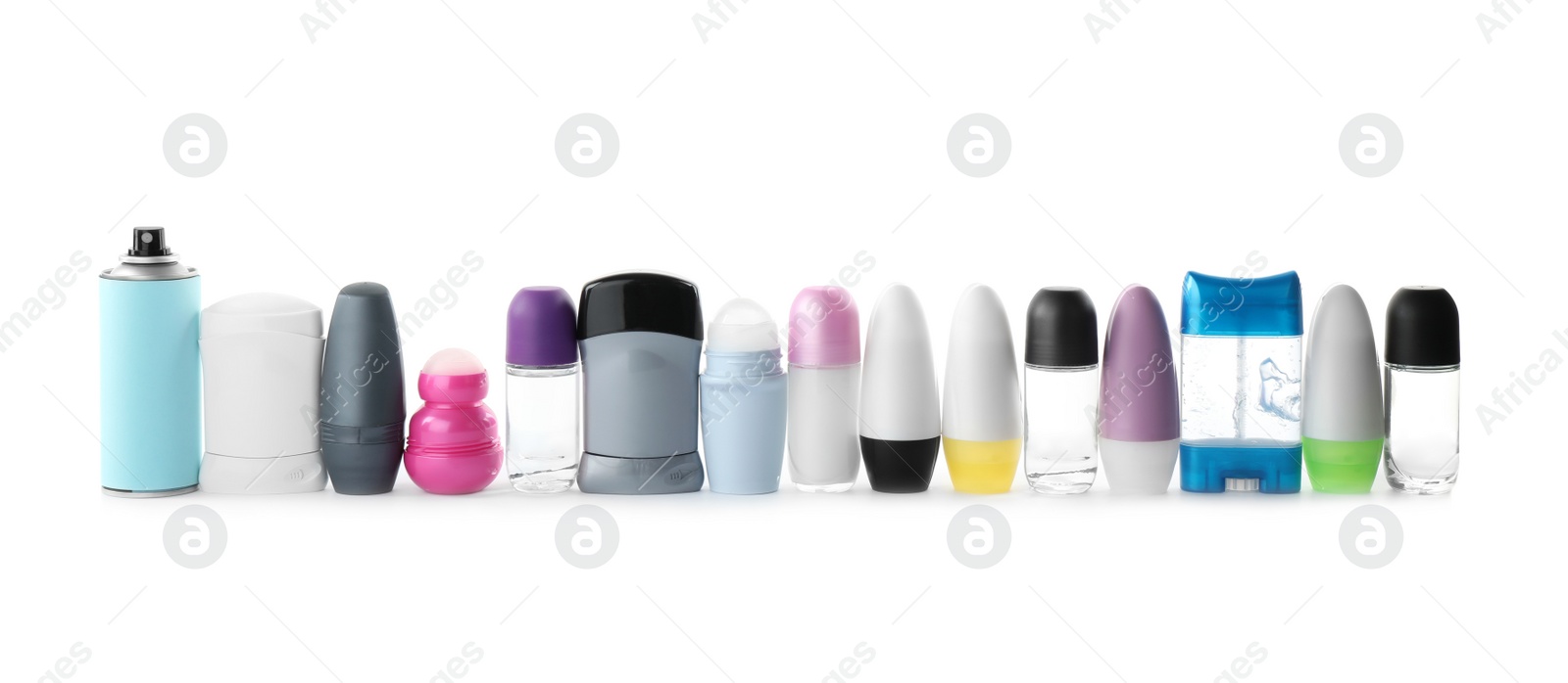 Photo of Set of different deodorants on white background