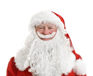 Photo of Portrait of authentic Santa Claus on white background